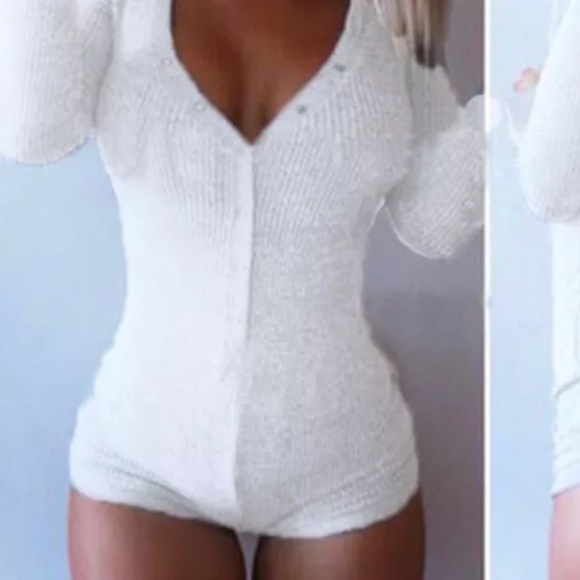 White bodysuit romper one piece onesie pj cheeky shorts lounge sexy lingerie nwt